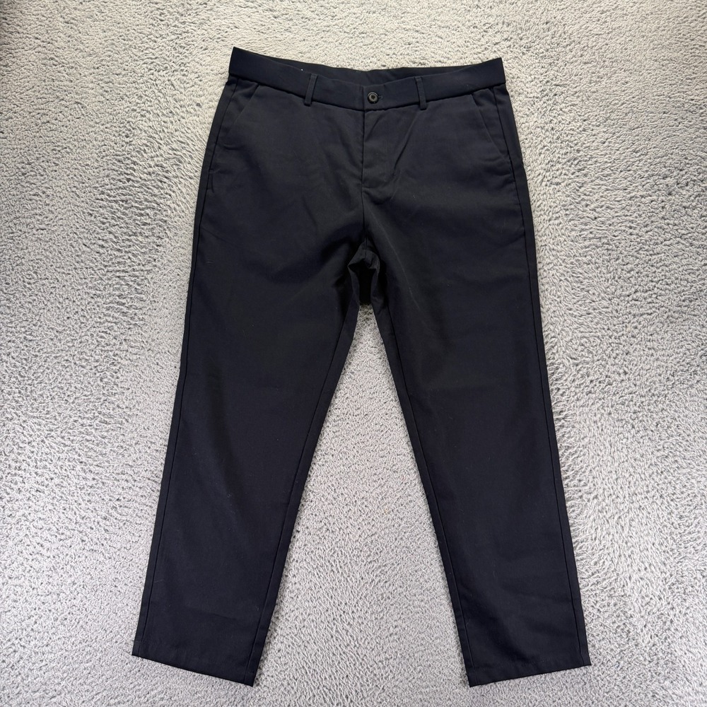 Plaid&Plain Pant‎ Mens 36x28 Blue Polyester Dress Straight Slim Business Stretch